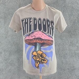 The Doors Shirt Mens Small Beige Mushroom Psychedelic Graphic Band Double Sided‎